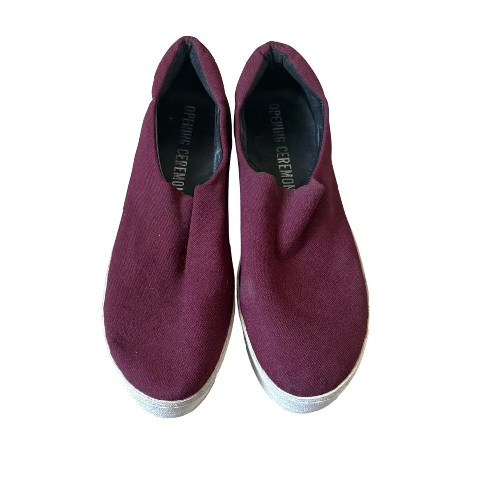 Opening Ceremony Mens Burgundy Canvas Platform Slip On Sneakers Shoes EU 40‎
